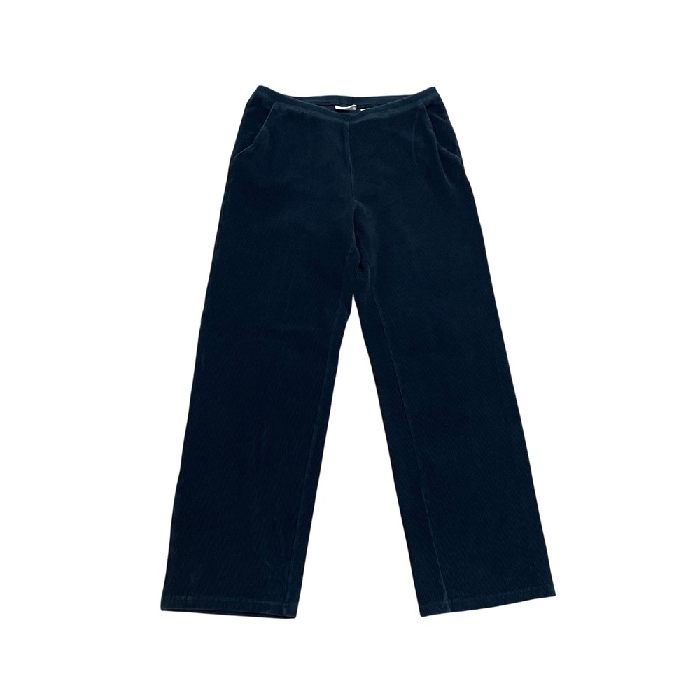 LL Bean Women's M Black Wide Straight Leg Corduroy Pull On Stretch Pants 237234